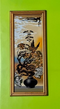 Obraz kwiaty rama drewniana złota zdobiona vintage