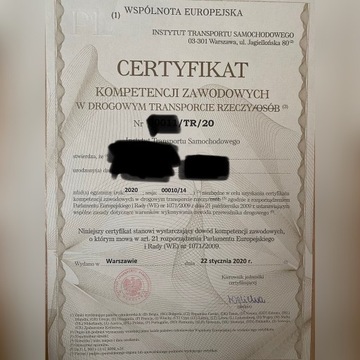 Certyfikat kompetencji zawodowych 