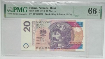20 zl zlotych 2016 PMG 66 RADAR 2 5 9 2 9 5 2 !!