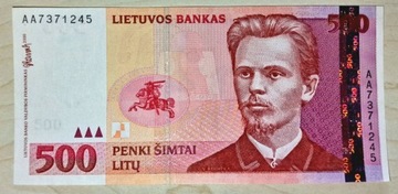 Banknot oryginalny 500 PENKI SIMTAI LITU Litwa