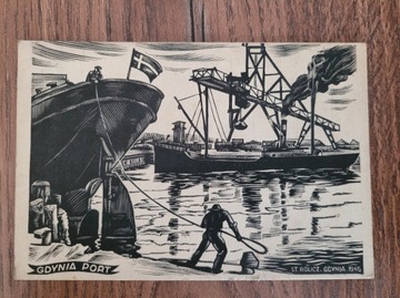 Stara pocztówka Gdynia Port 1946 r