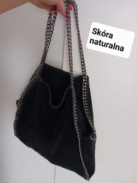 Torba shopper worek skóra naturalna łańcuchy 