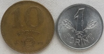 Węgry 1 i 10 forint 1989 KM#575 i KM#636