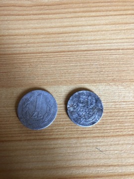 Monety 1 złoty 1949r i 50 groszy 1967r