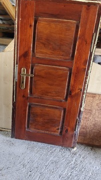 Drzwi drewniane niskie 140cm kpl z futryna klamka 