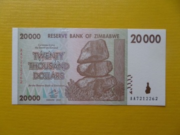 ZIMBABWE 20 000 Dollars 2007 Pick 73 UNC seria AA