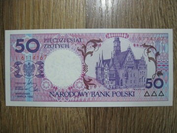 BANKNOT MIASTA POLSKIE 50 ZŁOTYCH 1990 ROK WROCŁAW SERIA I UNC