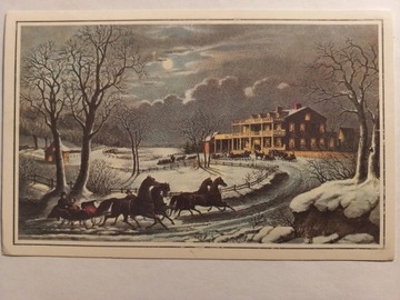 Pocztówka USA Scena Zimowa Zaprzęg Święta 