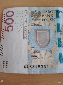 Banknot 500 zł seria AA AB AC