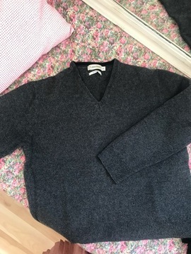 Sweter wełniany w serek, z wełny, Calvin Klein