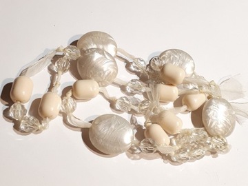Naszyjnik korale ecru perłowe pastylki wałeczki
