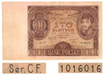 100 złotych 1934 rok Ser. C F. bez kropki - opis