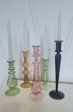 Kolorowe świeczniki ze szkła - 5 sztuk