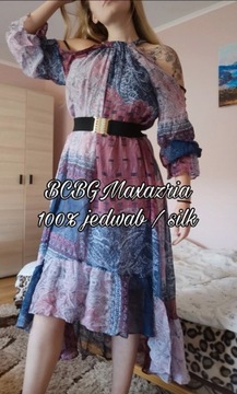 Sukienka BCBGMAXAZRIA jedwabna maxi jedwab L boho 