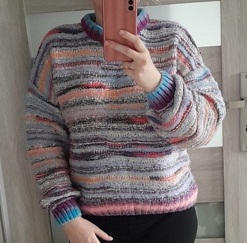 Oryginalny Damski Kolorowy Sweter BIK BOK r. L 40