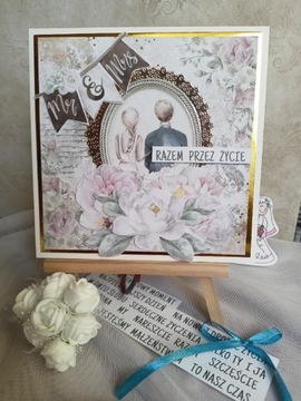 Kartka ślubna 02 handmade scrapbooking rękodzieło 