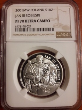 10 zł Jan III Sobieski półpostać 2001 NGC PF 70