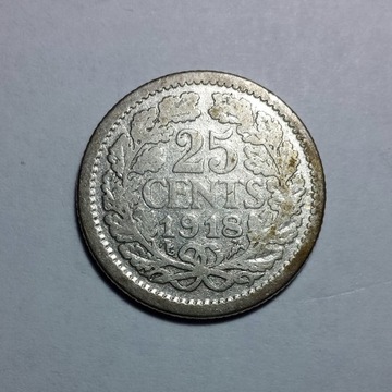 Holandia 1918 25 centów, srebro