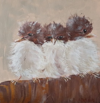 Obraz  ręcznie malowany 25x25 "Wróble" ptaki