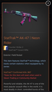 Counter Strike CS2 skin ak-47 Neon Rider StatTrak