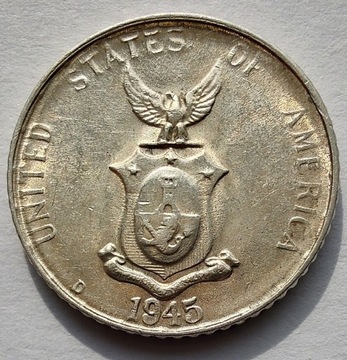 USA FILIPINY 10 Centavos 1945D srebro ŁADNA