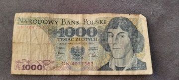 Stare banknoty 1000zł 1982r. Mikołaj Kopernik