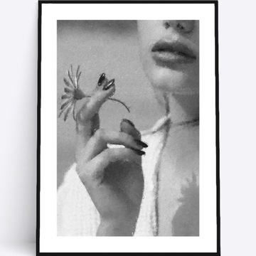 A4 Plakat kobieta stokrotka biało czarny do salonu