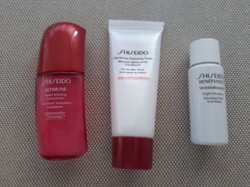 Shiseido Ultimune Serum 10 ml, Benefiance24 emulsja 7ml, pianka dem. 15 ml
