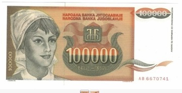 Jugosławia 100000 Dinara, 1993 r