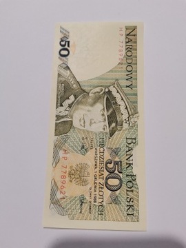 Banknot 50 złotych 1988r. przesunięty nadruk UNC1