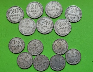 srebrne monety ZSRR 14 szt