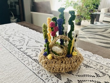 Koszyczek wielkanocny szydełko handmade kwiaty