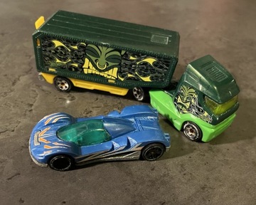 Hot Wheels Ciężarówka i samochód Mattel zielona