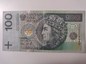 Banknot 100 zł Seria JJ0014495 dla kolekcjonera 