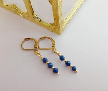 Kolczyki lapis lazuli eleganckie na prezent bigle złota stal 