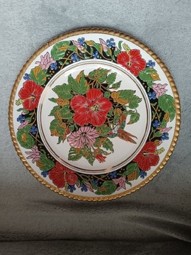 Talerz dekoracyjny grecka ceramika złoto rajskie kwiaty 
