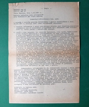Komunikat SOLIDARNOŚĆ PGR Stara Dąbrowa 1981podpis