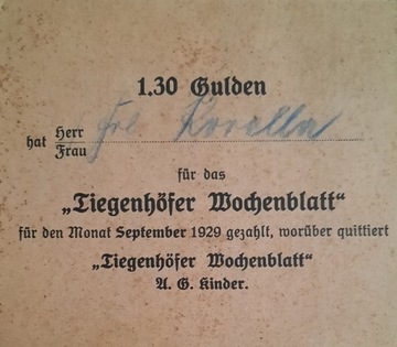 Rachunek za prenumeratę Tiegenhofer Wochenblatt