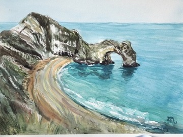 Pejzaż nadmorski "Durdle Door" akwarela