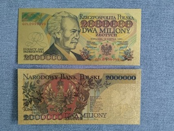 POLSKA 2000 000 złotych banknot pozłacany 