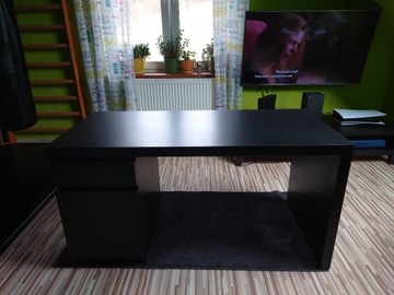 Biurko IKEA MALM czarnobrąz, 140x65 cm z szafka 