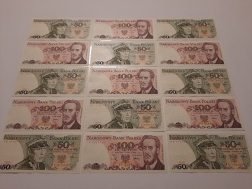 N130- ZESTAW BANKNOTÓW PRL 15 SZT OD 50 ZŁ DO 100