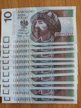 11 banknotów 10zł z numerami po sobie seria CC