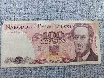 Banknot 100 zł 1986 r. Seria SS