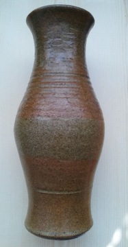 Wazon ceramika, PRL, kolory ziemi, ok. 23 cm wys.