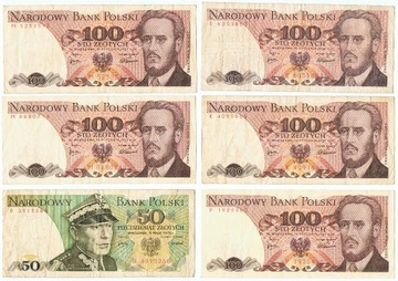 5 x 100 zł 1975 seria E K 2x M P i 50 złotych B