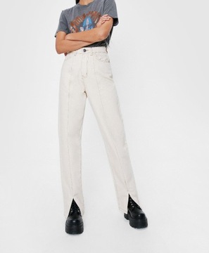 NASTY GAL SPODNIE MOM JEANS DŻINSY ECRU EKRI 34 XS