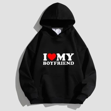 Czarna bluza z kapturem i love my boyfriend