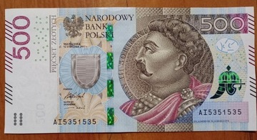 Banknot 500 złotych UNC RAdar 