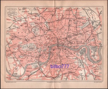 LONDYN stary plan miasta z 1888 roku